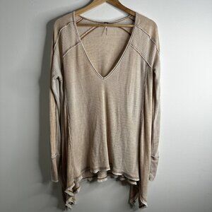 Free People Thermal Top Womens Oversized M Waffle Knit Boho Sleeve Tunic Y2K